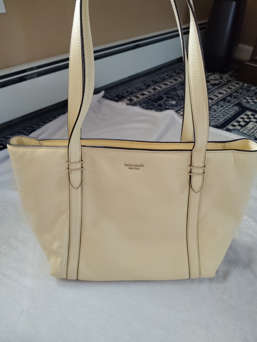 kate spade Pale Yellow Pebbled Leather Tote with Double Straps